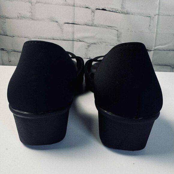 London Fog Collection Black Peep Toe Wedge Sandals – Size 10M - Picture 10 of 13